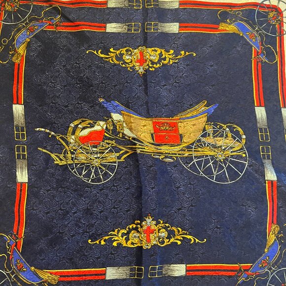 Vintage Scarf British Royal Carriages in Red, Blue, White and Gold - Very Regal - Picture 5 of 6